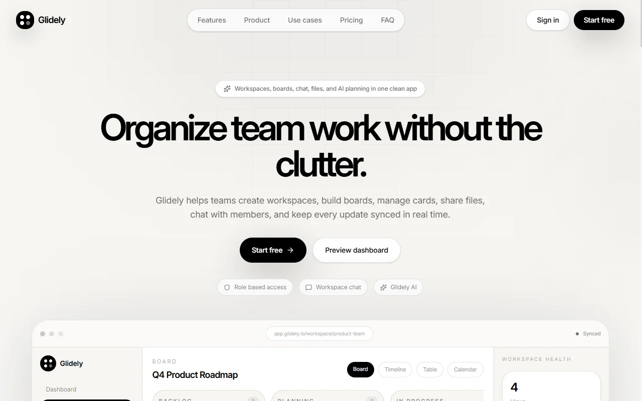 Screenshot of the Glidely website